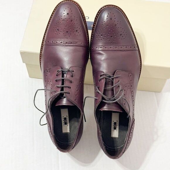 Joseph Abboud NWB Sz12 Burgundy/Cherry Leather Owings Cap Toe Lace Up Oxfords Dr - Picture 6 of 13